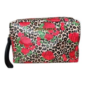 Betsey Johnson Leopard Print Red Rose Large Toiletry Cosmetic Bag